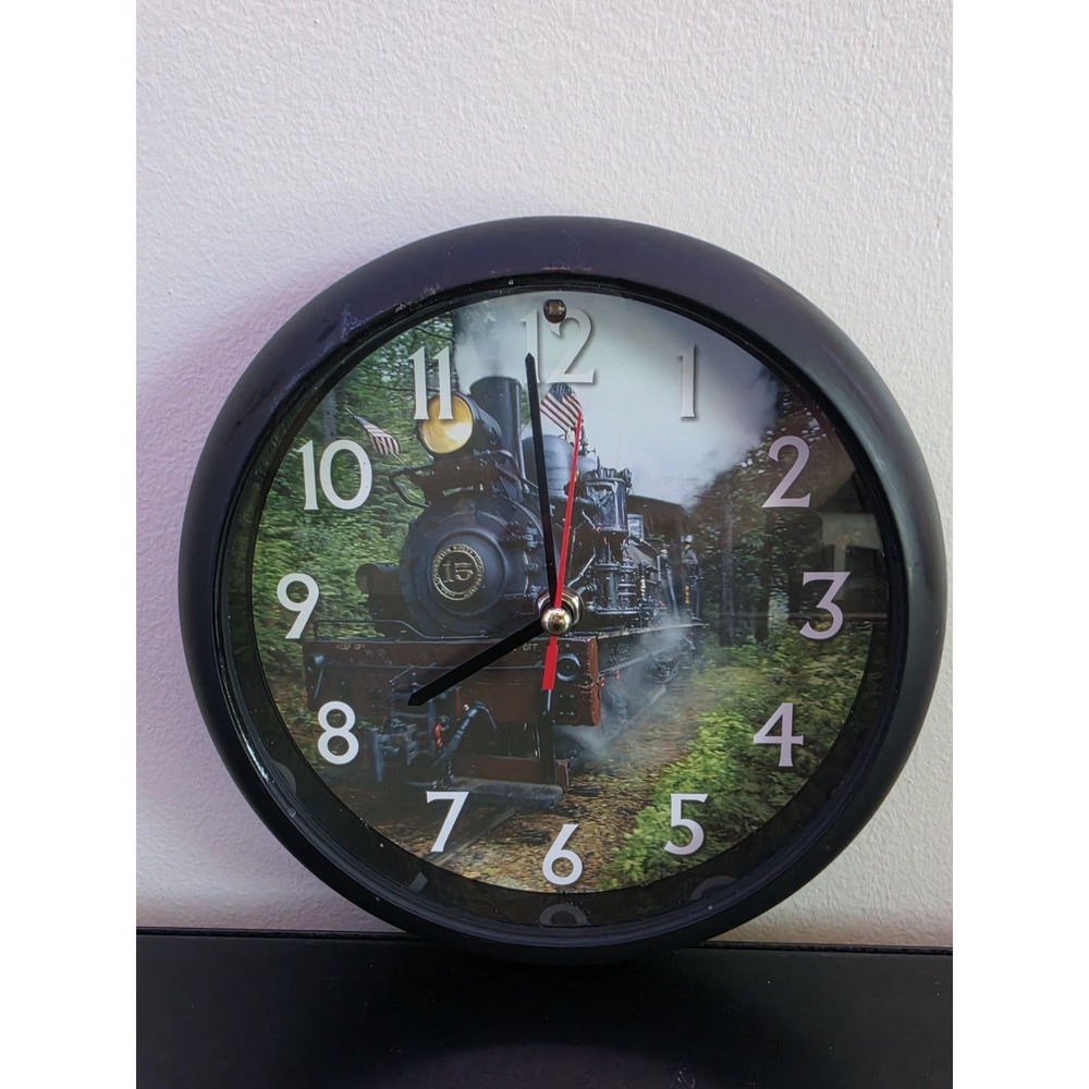 8" Round Locomotive Steam Engine Train Sounds Hanging Wall Clock Tested Works